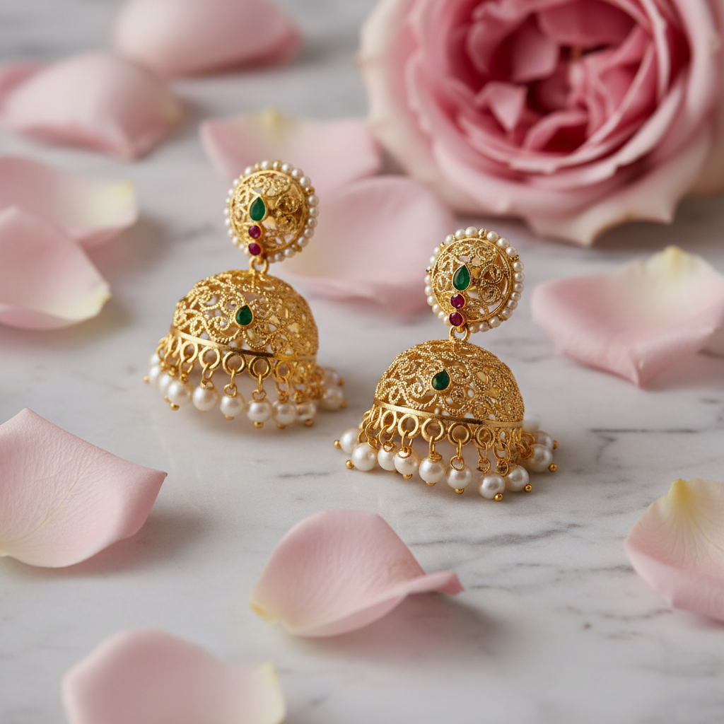 Gold Jhumka Earrings